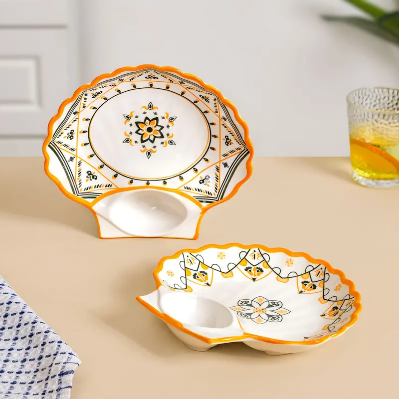 Bright Bloom Divided Ceramic Plate Set (2-Piece) 1