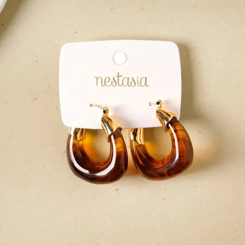 Brown-And-Gold Huggie Hoop Earrings – Rich Contrast Metallic Pair 1