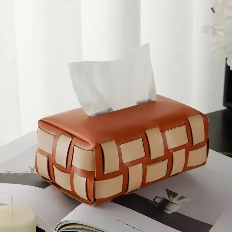Brown-Beige Basket-Weave Tissue Container 1