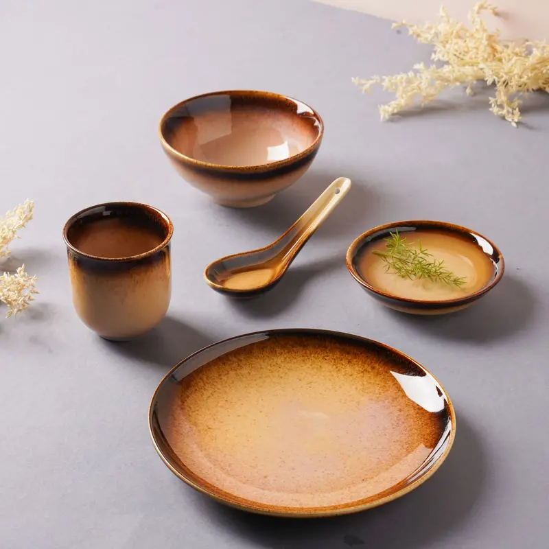 Brown Ceramic Dinnerware Set For One – Complete Place Setting 1