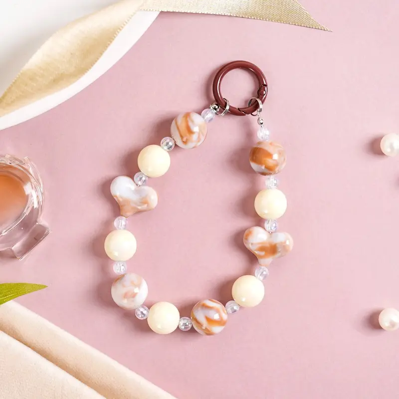 Brown Marble-Look Love Loop Keychain 1