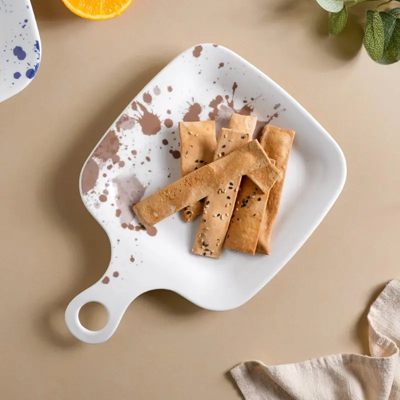 Brown Splash-Print Snack Plate With Handle – 11 Inch 1