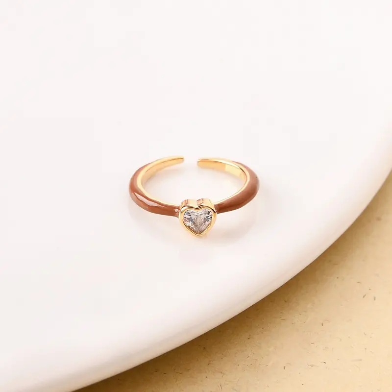 Brown-Tone Heart Ring In Gold-Plated Finish 1