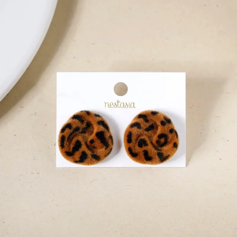 Brown Velvet Swirl Texture Stud Earrings 1