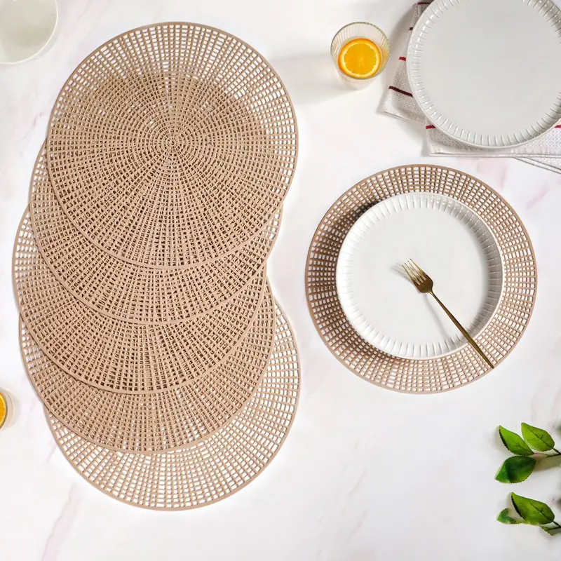 Brown Woven Web Placemats – Textured Natural Fiber Set Of 6 1