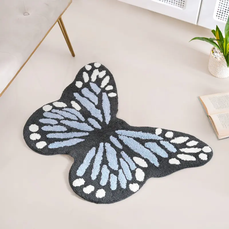 Butterfly-Design Anti-Slip Tufted Cotton Mat – 80 X 60 Cm 1