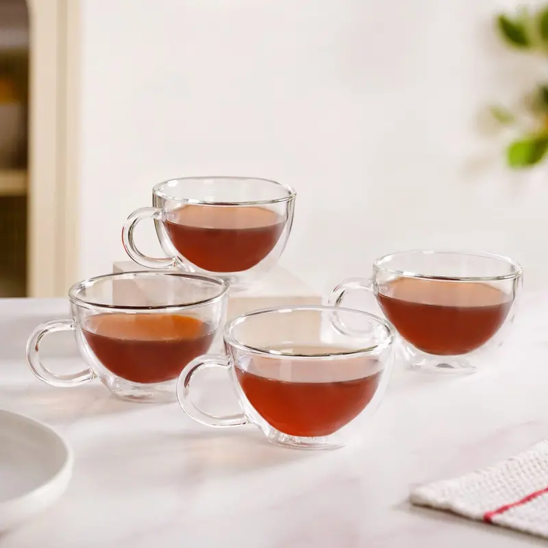 Café-Inspired Double-Wall Tea & Coffee Cups – Set Of 4 (190Ml) 1