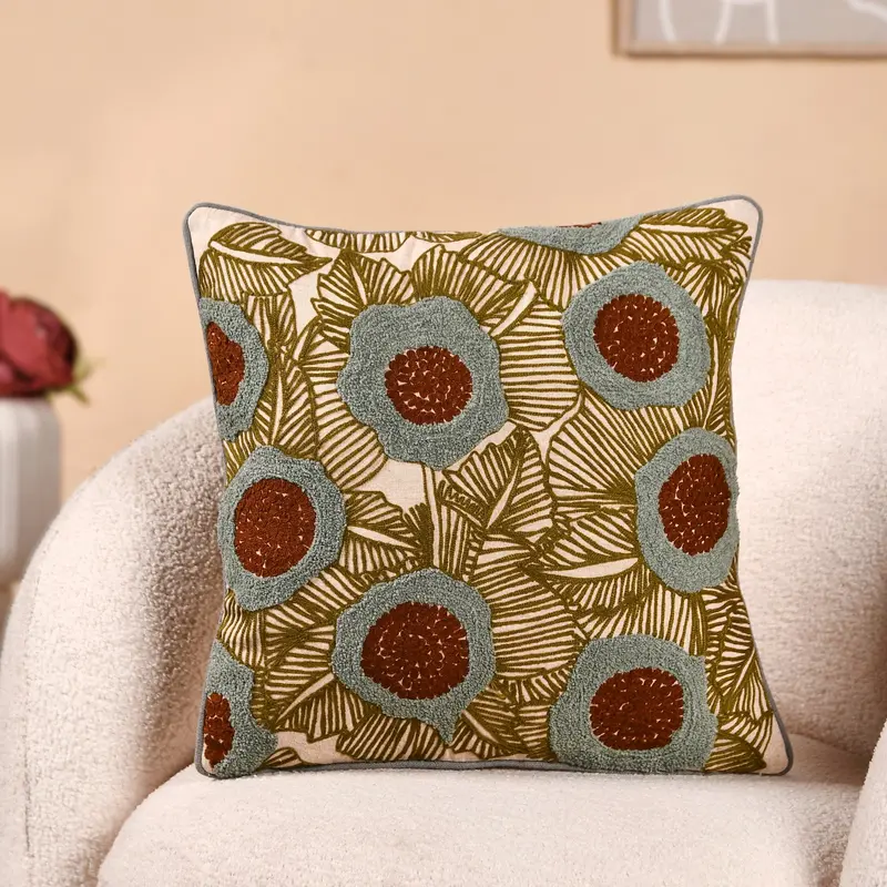 ‘Call Of Nature’ Embroidered Cushion Cover – 40X40Cm Botanical-Themed Pillow Slip 1