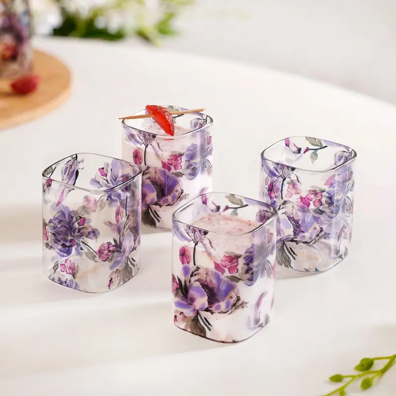 Camellia Floral Borosilicate Tumbler Set – 4 Pieces (230Ml) 1