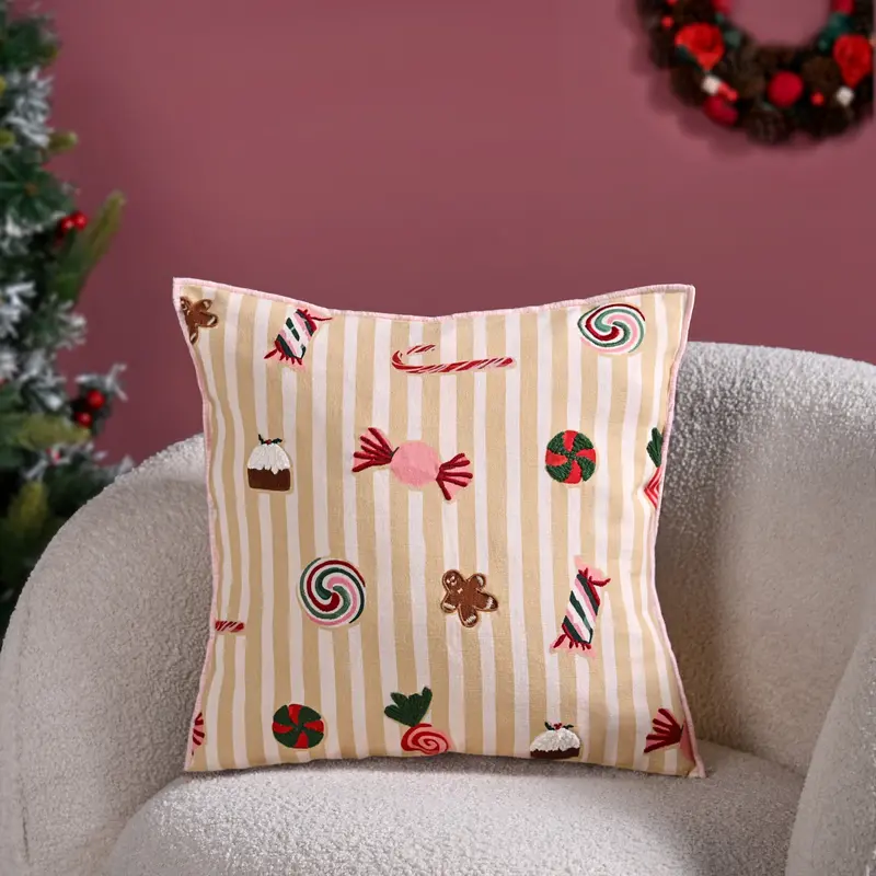 Candy-Themed Embroidered Cotton Cushion Cover – 40X40Cm 1