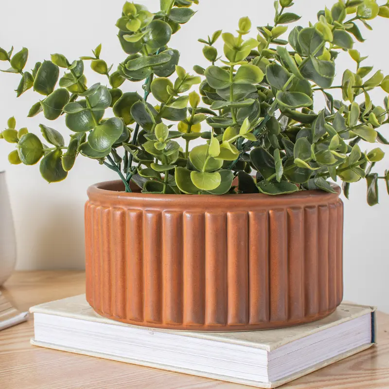 Caramel-Toned Striped Ceramic Vase 1