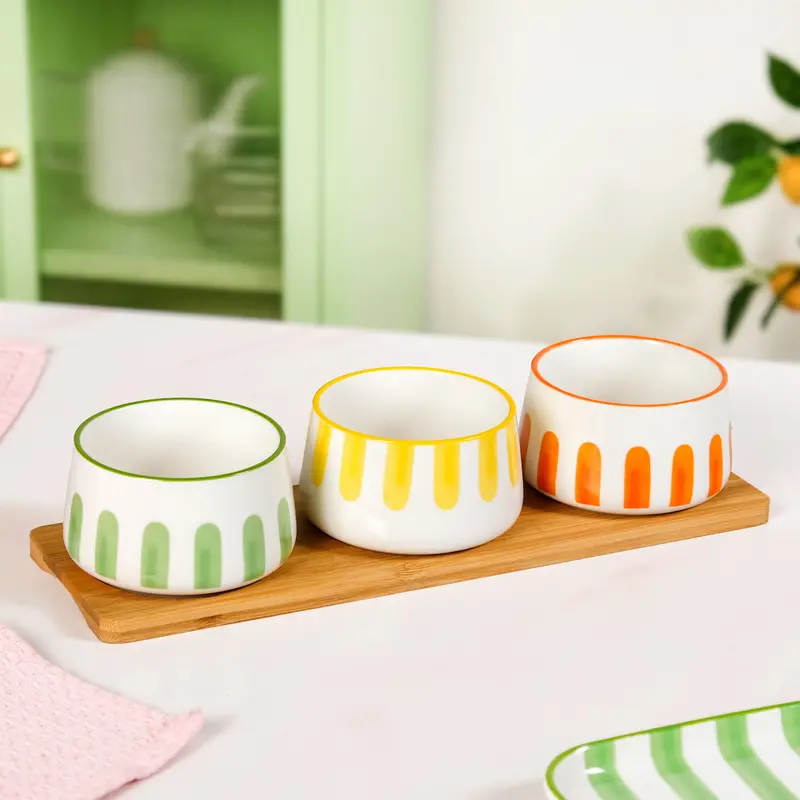 Carnival Stripe Serving Bowls With Tray — Four-Piece Set 1