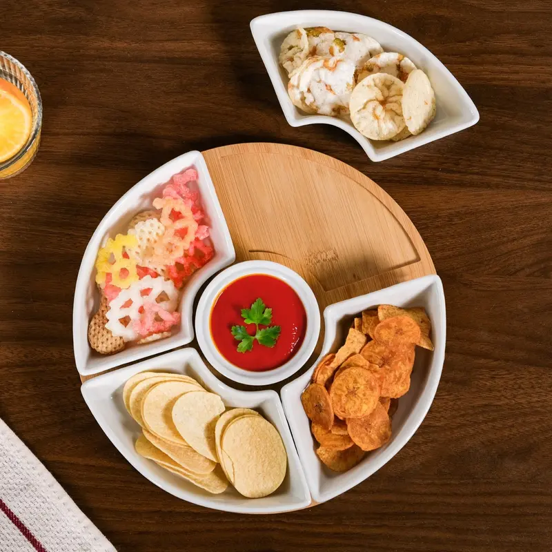 Ceramic Chip-And-Dip Serving Platter In Matte White 1