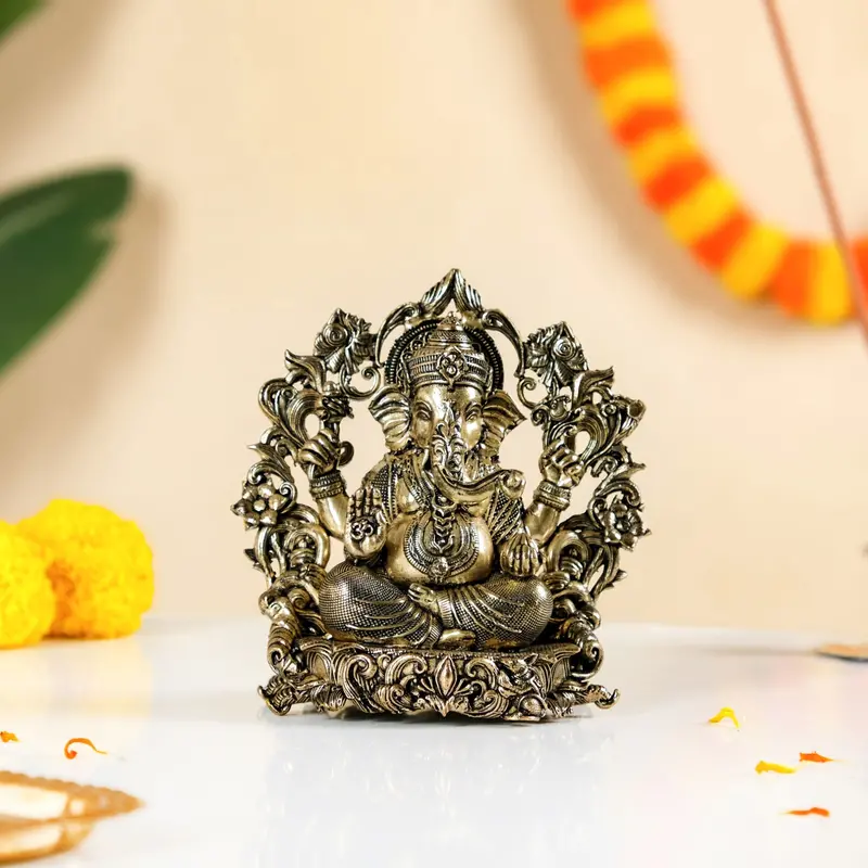 Chaturbhuj Ganesha Brass Statue – Sacred 10Cm Idol With Traditional Gift Box 1