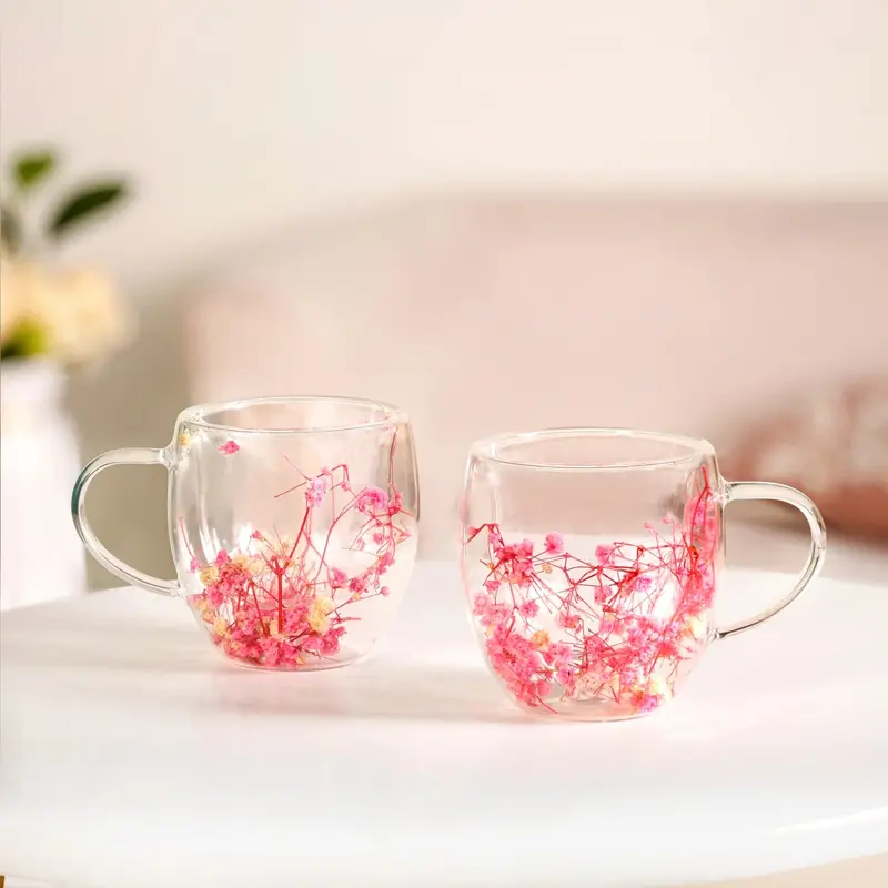 Cherry Blossom Double-Walled Ceramic Mug Set (2 Pcs, 250Ml) 1