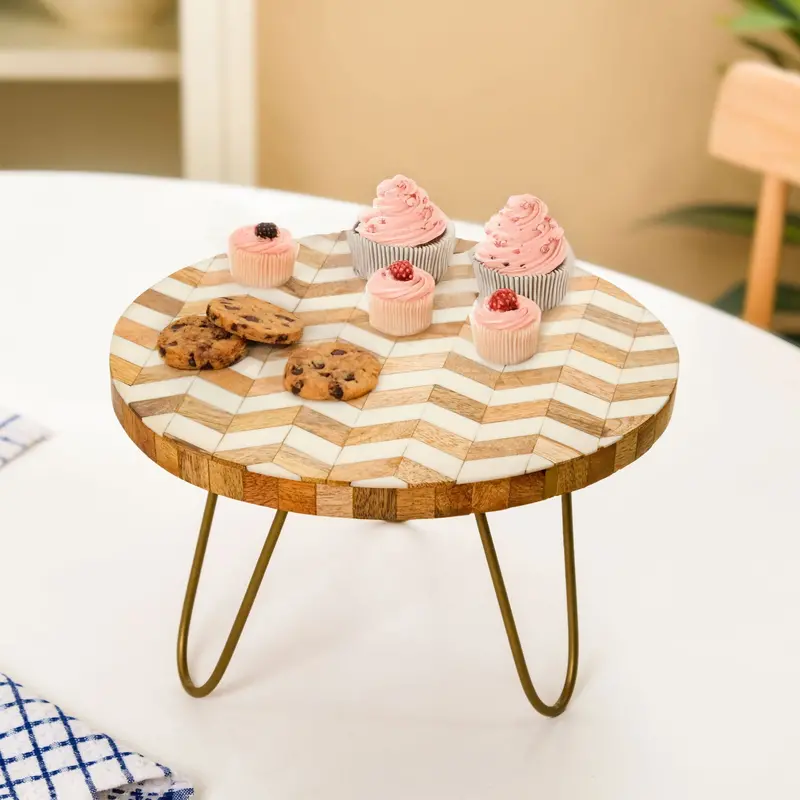 Chevron-Pattern Mosaic Wooden Riser Stand 1