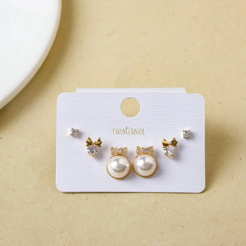 Chic Bow Drop Stud Earrings – Three-Piece Set 1