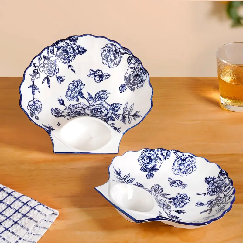 Chinoiserie Blue Ceramic Section Plates — Set Of Two 1