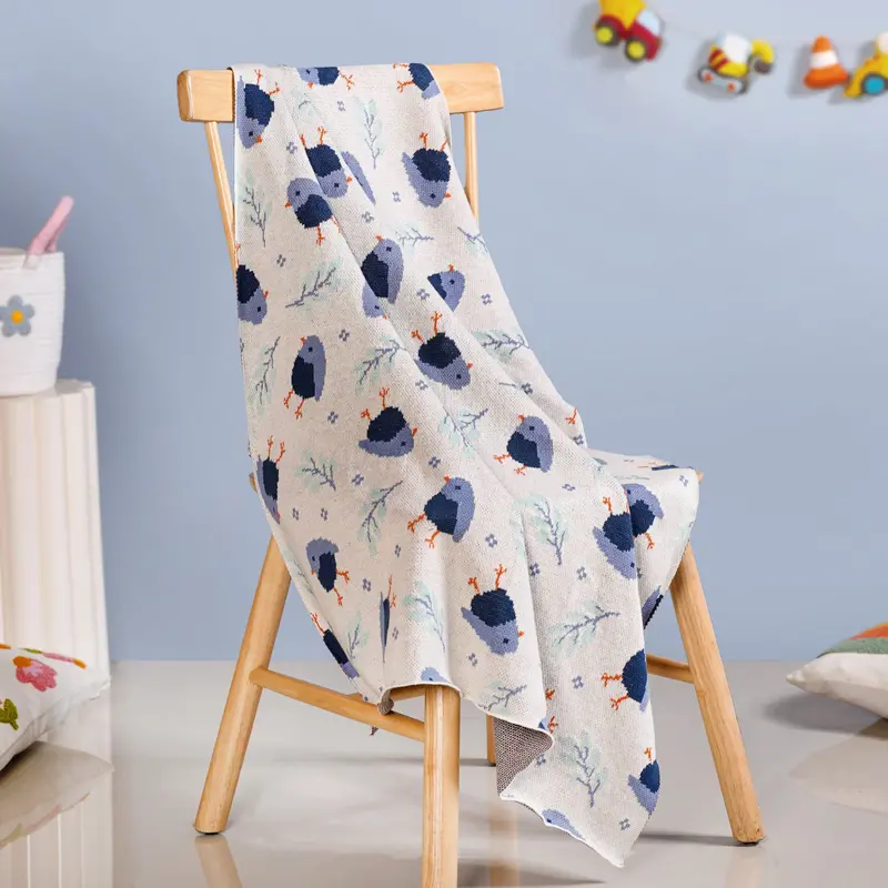 Chirpy Bluebird Knitted Throw For Toddlers – Gentle 102X76Cm Nature Blanket 1