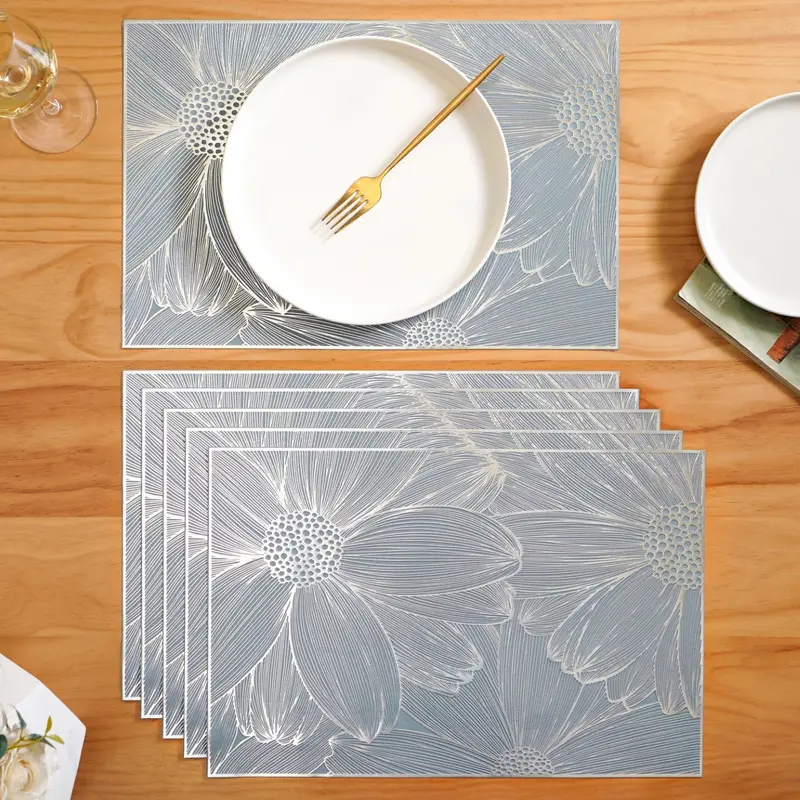 Chrome Blossom Placemat Set – Six Shimmering Table Mats 1
