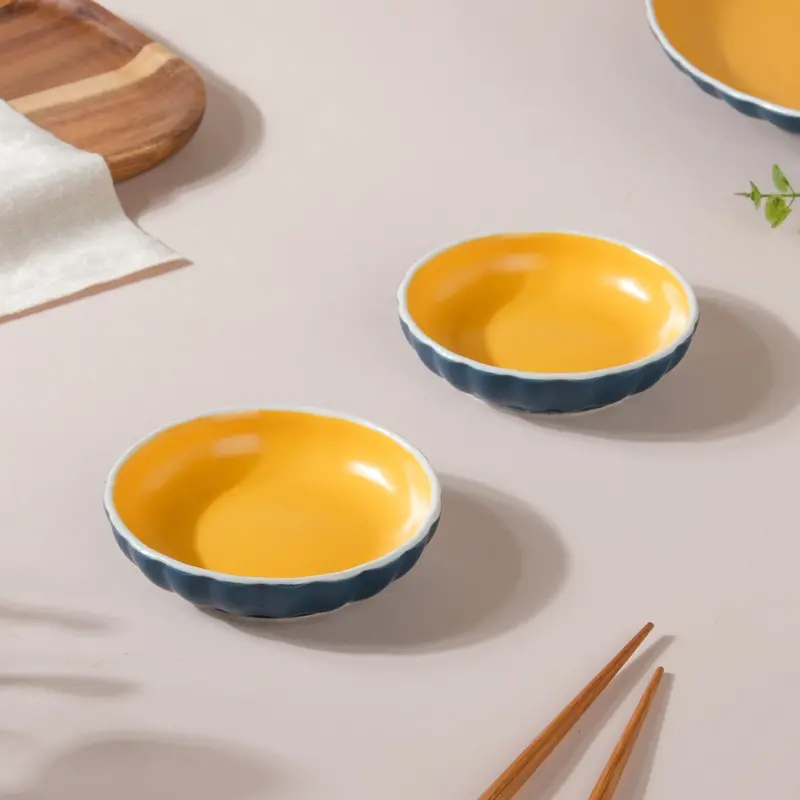 Chrome-Edged Blue Ceramic Dessert Plates – Set Of 2, 4-Inch Diameter 1