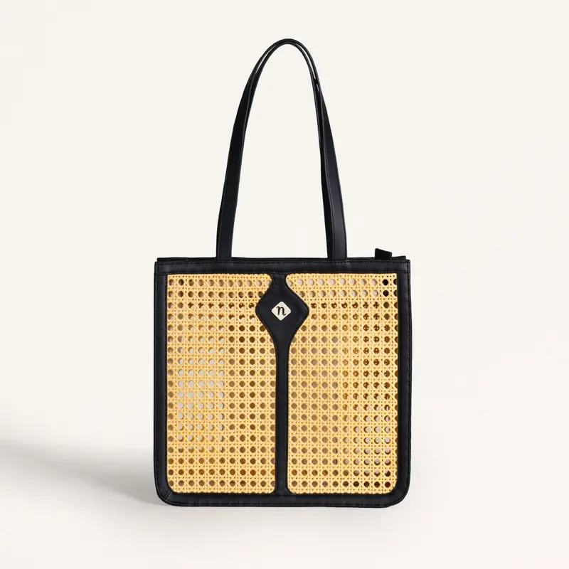 Classic Black Cane Rattan Tote Bag 1