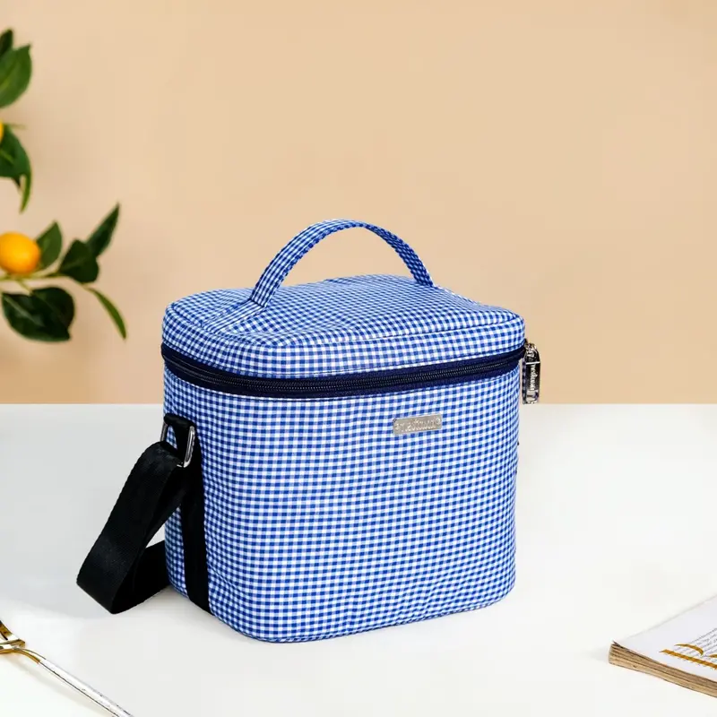 Classic Blue Gingham Insulated Lunch Tote 1