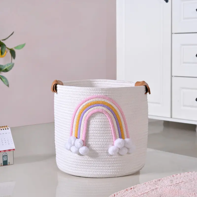 Clean White Rainbow-Handle Basket With Carry Handles – 30 Cm 1