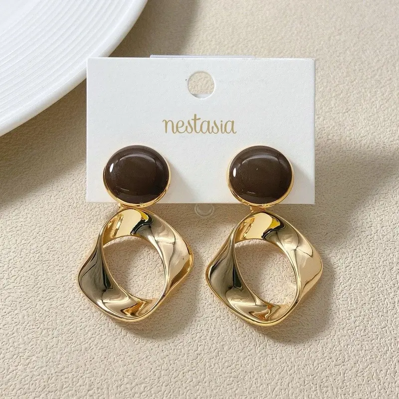 Coco-Inspired Brown Twist Dangle Earrings 1