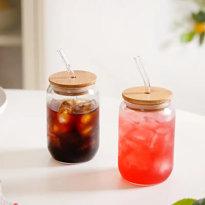Cola Can–Styled Glass Tumblers With Lids & Straws – 400Ml, 2-Piece Set 1