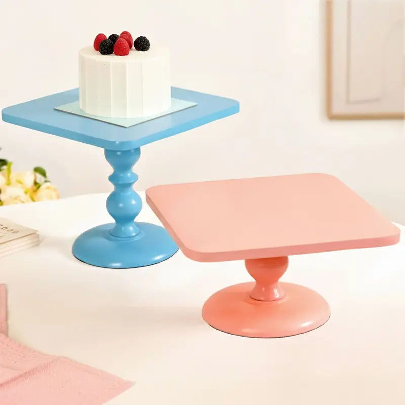 Color-Block Square Cake Stand Set – Peach & Blue, 2-Piece 1