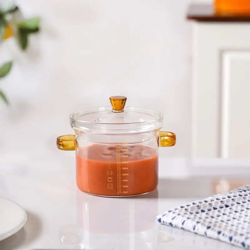 Compact Borosilicate Mini Cooking Pot With Airtight Lid – 450Ml 1
