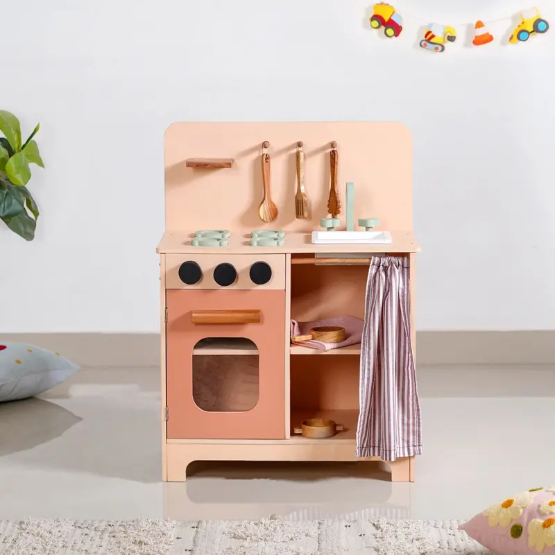 Complete Wooden Toy Kitchen Set Including Functional Cooking Tools 1