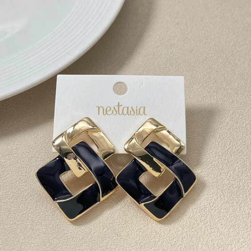 Contemporary Black Square Cross Earrings 1