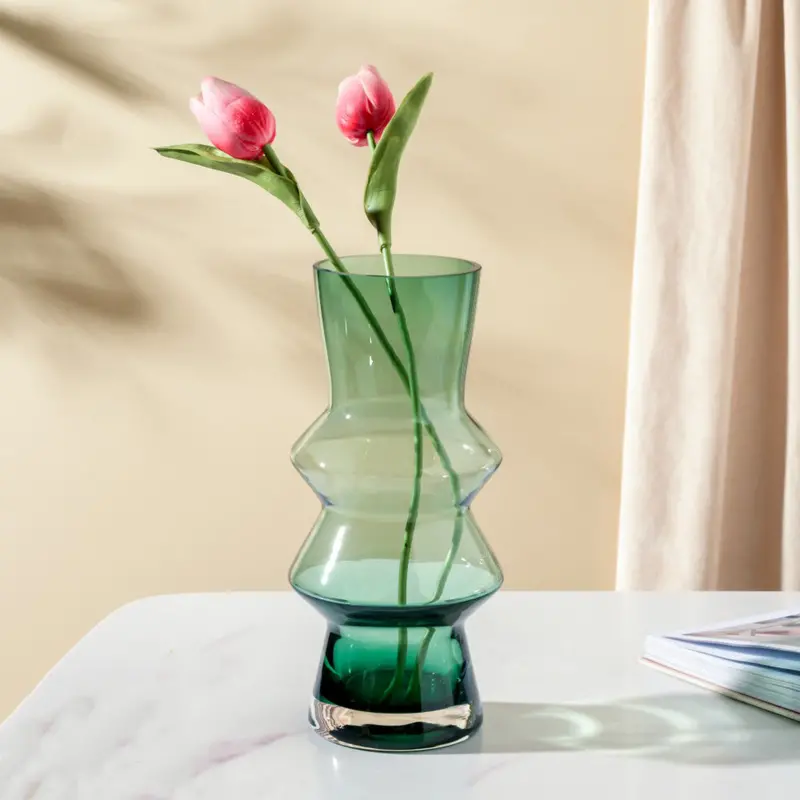 Contemporary Green Glass Flower Vase 1