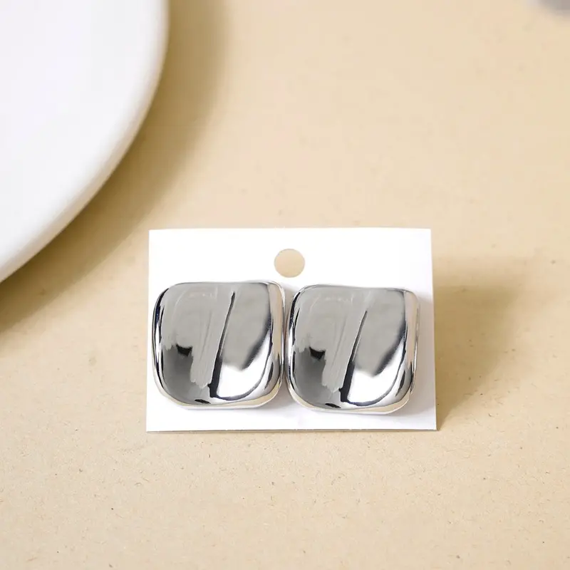 Contemporary Hammered Silver-Tone Minimalist Studs 1
