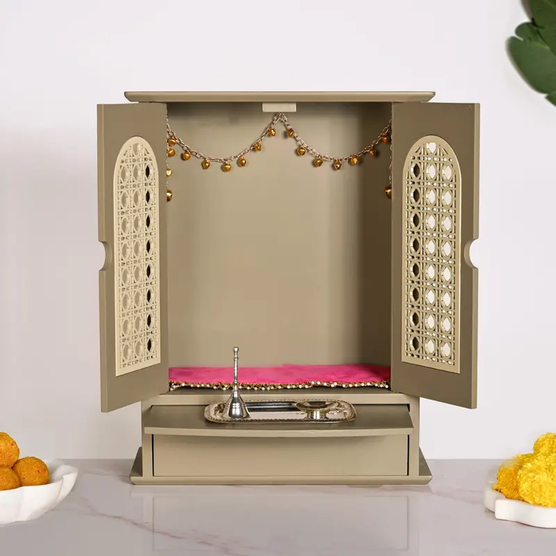 Contemporary Medium-Sized Puja Mandir With Ritual Accessories Set 1