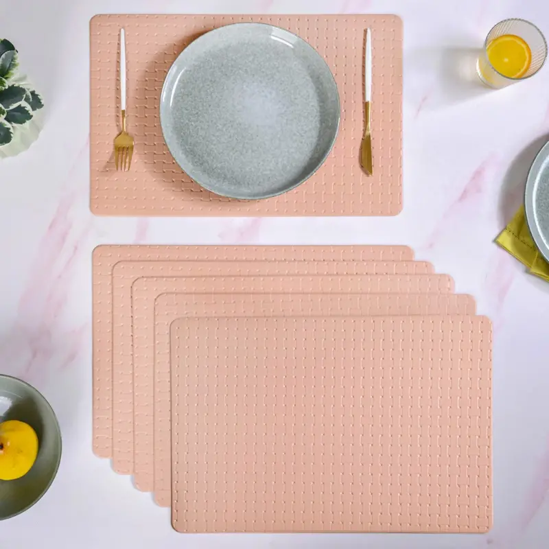 Coral Peach Woven Placemats – Set Of 6 1
