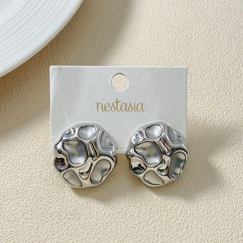 Cosmic Crater–Texture Silver Stud Earrings 1