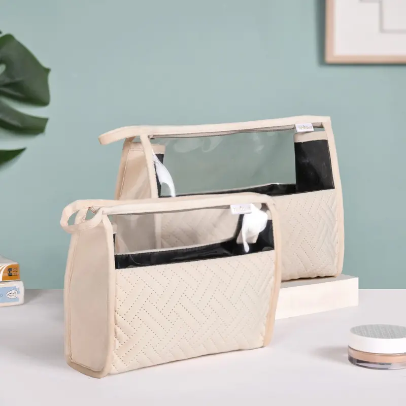 Cream White Quilted Nesting Travel Pouches – Set Of 2 1