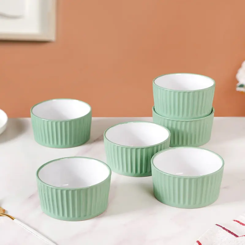 Cresta Green Ceramic Snack Bowl Set – 6 Pcs, 400Ml 1