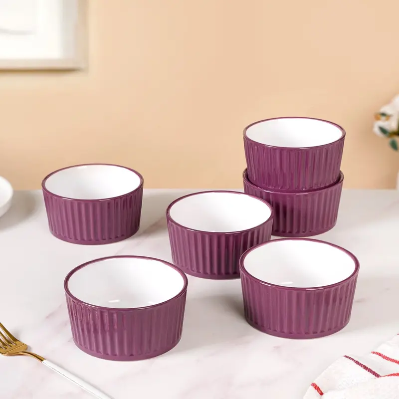 Cresta Purple Ceramic Snack Bowl Set – 6 Pcs, 400Ml 1