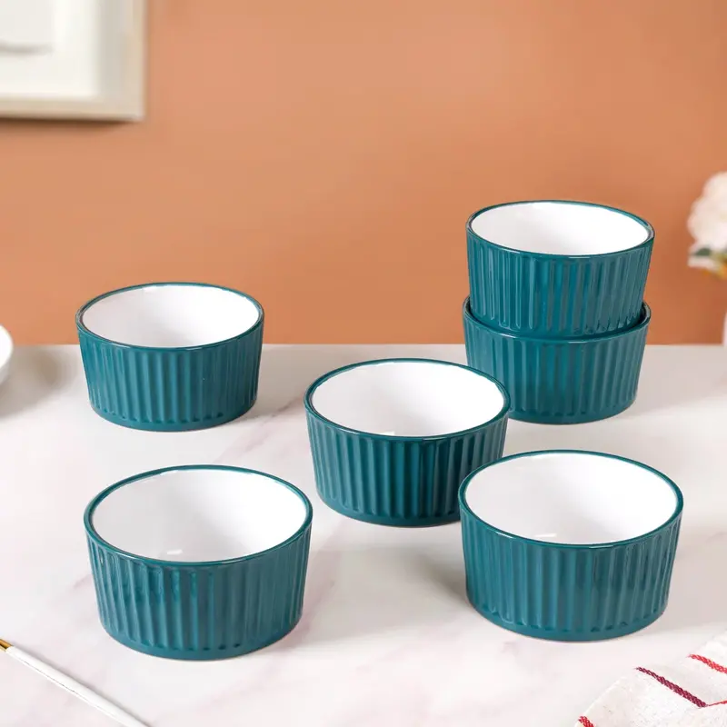 Cresta Teal Ceramic Snack Bowls – Set Of 6, 400Ml 1