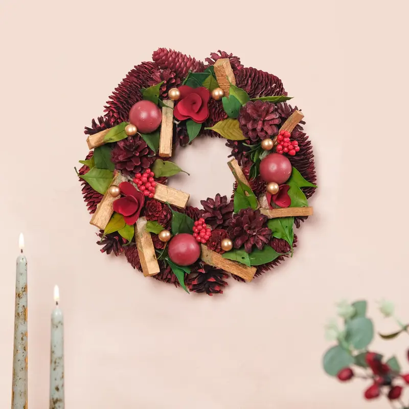 Crimson Pine Cone Eco Wreath For Seasonal Home Styling 1