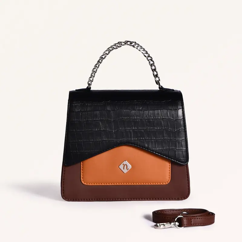 Crocodile-Embossed Brown And Orange Crossbody Bag 1