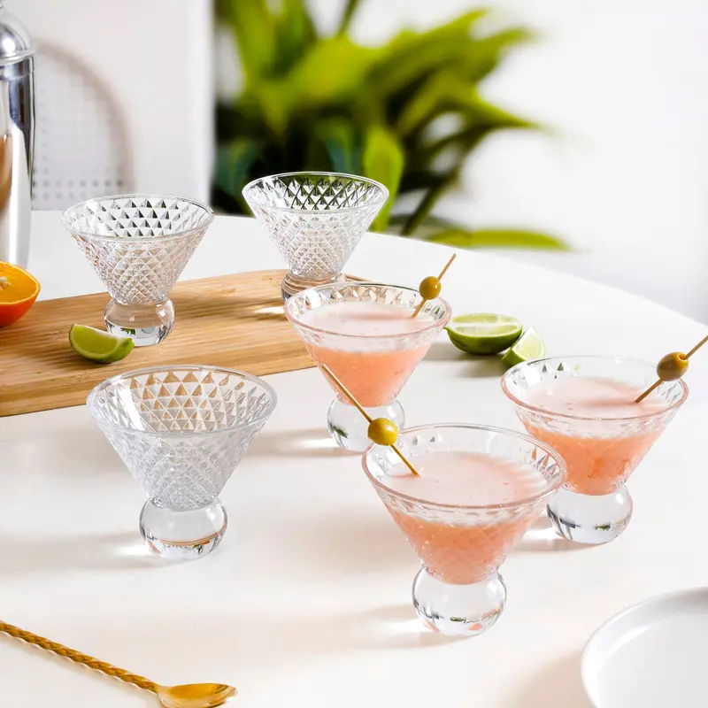 Crystal Ball Cocktail Glass Set – Embossed Design, 6-Piece, 180Ml 1