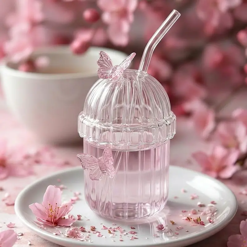 Crystal Butterfly Tumbler Set – 450Ml Double-Wall Vacuum Tumblers With Lids & Straws (2-Pack) 1