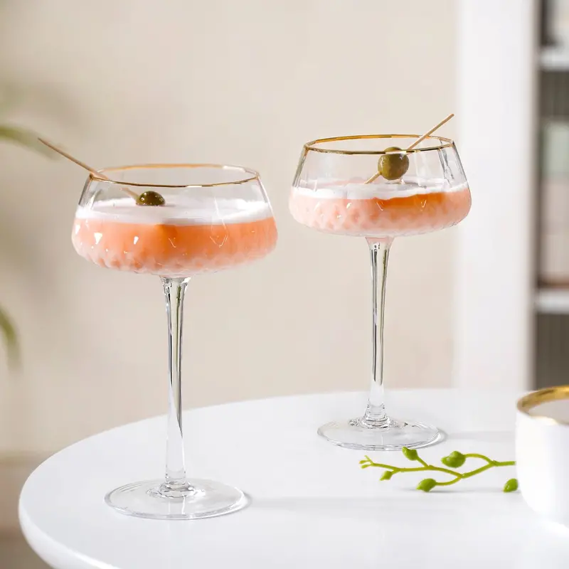 Crystal-Infused Gold-Rim Cocktail Glasses – 320Ml, Set Of 2 Upscale Mixology Serveware 1