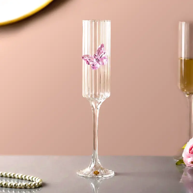 Crystal-Trimmed Butterfly Fluted Glass – 190Ml Elegant Champagne Stemware 1