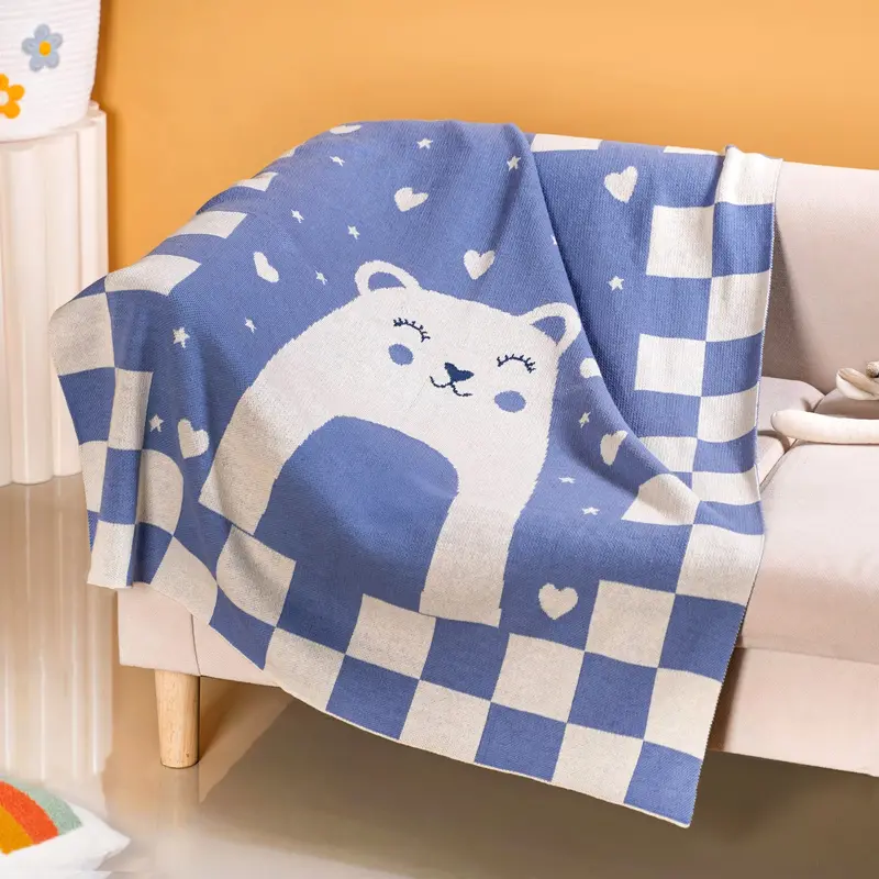 Cuddle Bear Knitted Throw For Toddlers – Cozy 105X78Cm Cotton Blanket 1